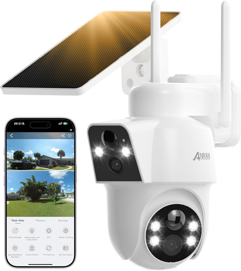 ANRAN Dual-Lens Solar Security Camera, 3MP Wireless Outdoor Camera for Home Security, 100% Wire-Free with Solar Panel, Color Night Vision, Motion Detection, 2.4GHz WiFi, IP66 Weatherproof - Image 1